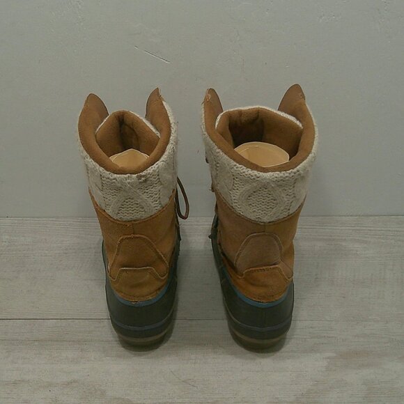 Khombu Cozy Top Sweater Knit Lined Tan Suede Waterproof Winter Snow Boots Size 7 - Picture 11 of 15